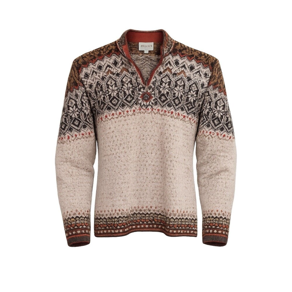 Vintage Intiwara Alpaca 1/4 Zip Sweater L Fair Isle Geometric Knit Pullover